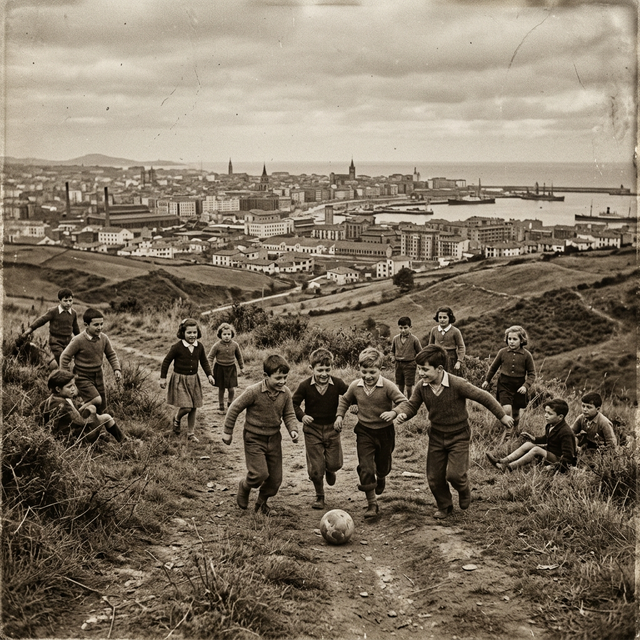 Neños xugando nos altos del Cotu (Pericones)